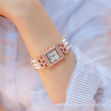 BS BEE Sister FA1387 Hot Sale Pearl Rhinestone Women Watch Square Diamond Bracelet Wristwatches